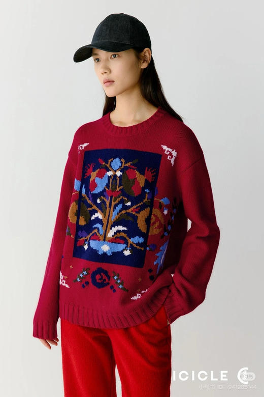 独家圆正小禾 福寿三多 艺术刺绣 重磅合股羊毛 套头针织 商品图3