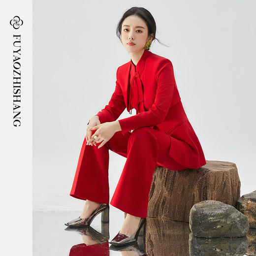 新中式复古盘扣西装两件套秋冬时尚套装 商品图1