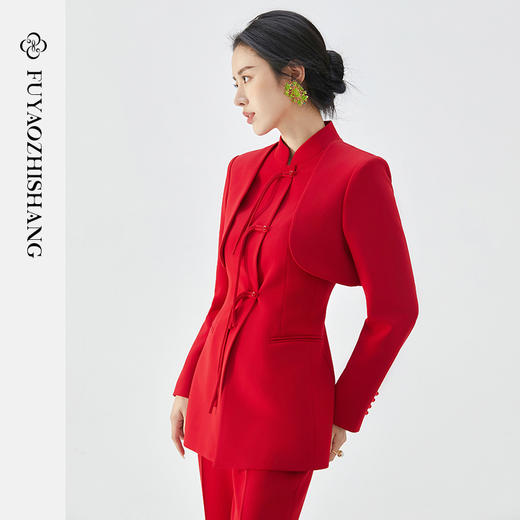 新中式复古盘扣西装两件套秋冬时尚套装 商品图3