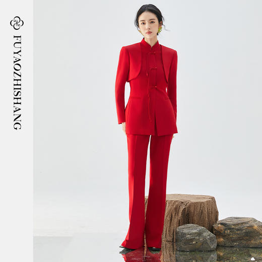 新中式复古盘扣西装两件套秋冬时尚套装 商品图6