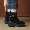 【预售5天】秋冬加绒轻便舒适厚底粗跟瘦瘦短靴复古擦色猪皮马丁靴女DTN&5105-3 商品缩略图2