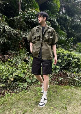 P家 重工立体多口袋工装尼龙短袖外套（JN）