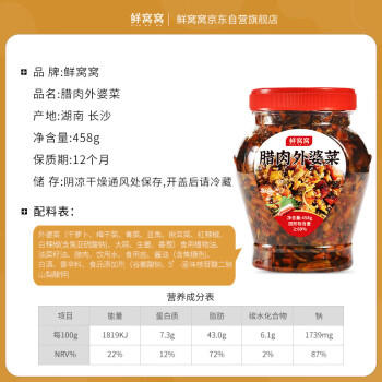 鲜窝窝 腊肉外婆菜458g 农家特产下饭菜咸菜 香辣酱菜榨菜早餐拌饭拌面 /粮油调味 /调味品 /榨菜/酱腌菜 商品图1