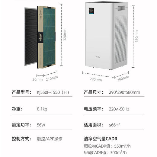 亚都（YADU）空气净化器 卫健委备案 冠状病消毒机 UFCO分解技术除甲醛除烟味异味KJ550F-T550(Hi)甲醛数显/KJ1000G-T1000(Hi) 商品图7