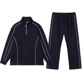 WY298秋冬季新款潮流拼接男女同款套装时尚拉链设计长袖宽松直筒裤子