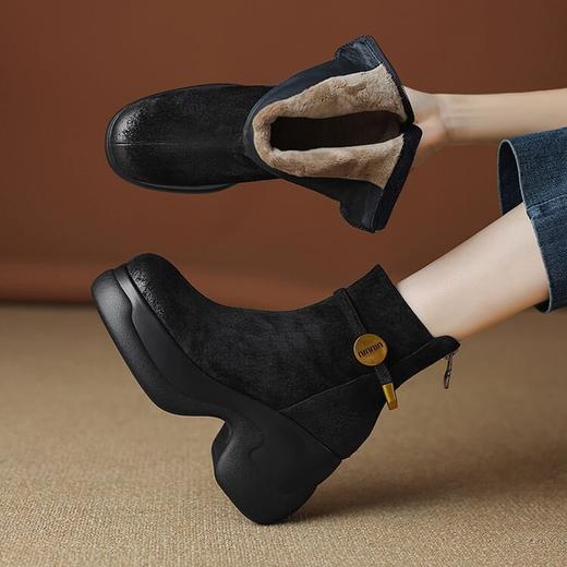 【预售5天】秋冬加绒轻便舒适厚底粗跟瘦瘦短靴复古擦色猪皮马丁靴女DTN&5105-3 商品图4