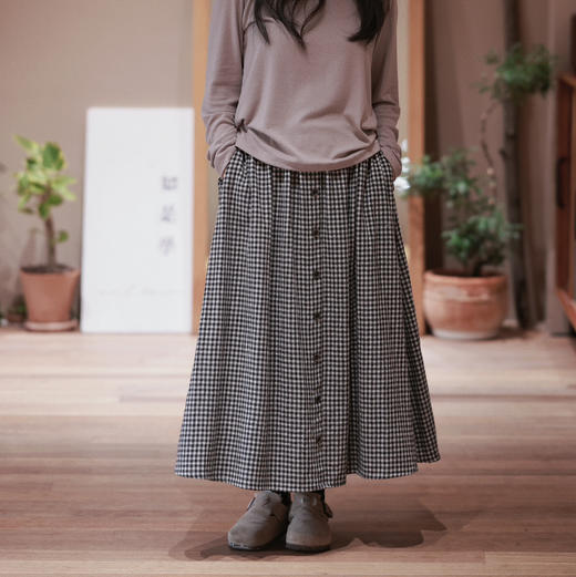 日本制羊毛黑白小格子半裙 商品图0