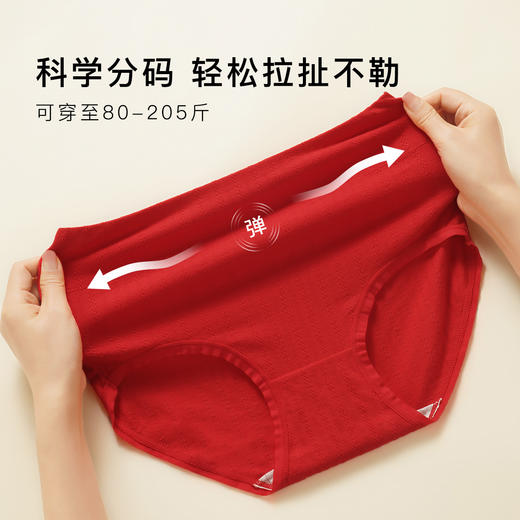 大码高腰收腹鸿运内裤女100%棉底裆棉柔舒适不夹臀螺纹大码内裤3条装 商品图5