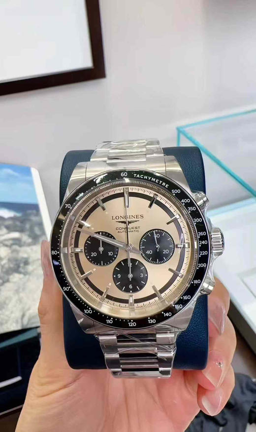 浪琴运动系列L3.835.4.32.6腕表2024新款浪琴康卡斯系列悦动计时腕表42毫米表径 厚度15.1毫米 正品为14.3毫米精钢材质 陶瓷全口香槟色盘面，搭配正品一致的定制版一体机芯进口316❕ 商品图13