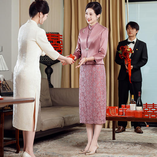 JY6619喜婆婆婚宴装婚礼妈妈装2024春秋季新品喜婆婆婚礼装套装连衣裙 商品图0
