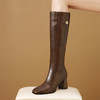 【预售7天】秋冬季加绒真皮方头骑士靴女高筒粗跟不过膝靴HY&H3556 商品缩略图0