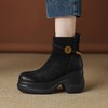 【预售5天】秋冬加绒轻便舒适厚底粗跟瘦瘦短靴复古擦色猪皮马丁靴女DTN&5105-3 商品缩略图1