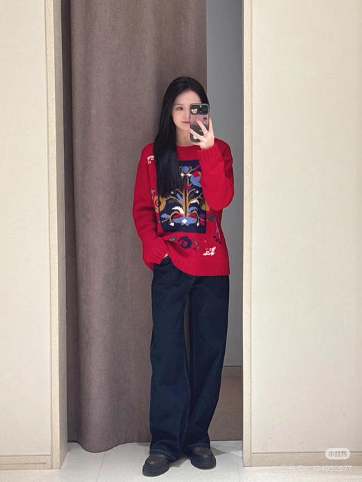 独家圆正小禾 福寿三多 艺术刺绣 重磅合股羊毛 套头针织 商品图2