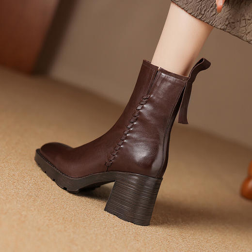 【预售5天】小个子厚底马丁靴女真皮粗跟瘦瘦靴秋冬新款防水台高跟时装靴GP&2976 商品图1
