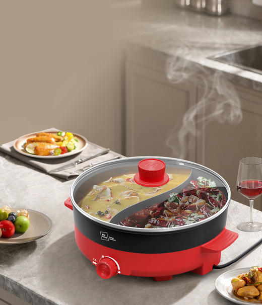 米技生活红色鸳鸯锅EMP-L4508家用电火锅料理锅 商品图3