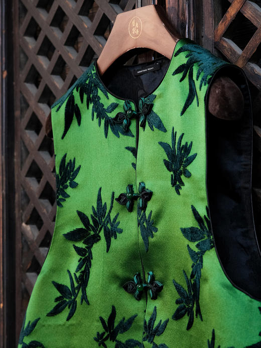 盛唐牡丹|竹子纹漳缎对襟马甲 商品图2