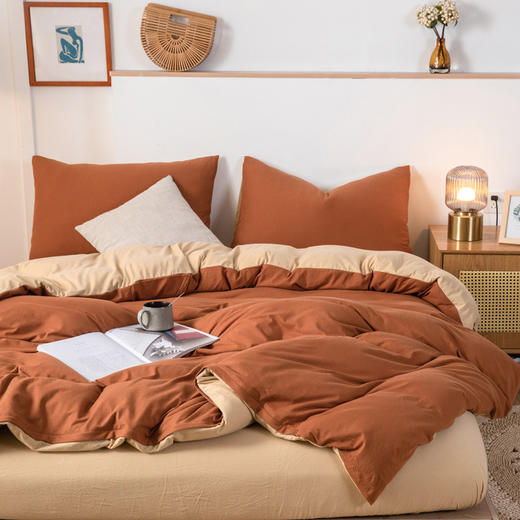 【天竺棉双拼四件套】纯色针织棉四件套双拼天竺棉床品套件柔软针织件套 商品图1