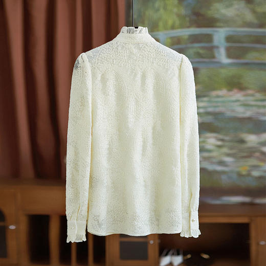 【高货wl】全新升级【铂金会员257/天猫339/差价82】(04246) 洛诗琳春秋新款优雅宫廷风蕾丝绣花荷叶立领珍珠衬衫女 商品图1