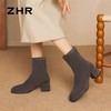 ZHR则则复古时髦摩登粗跟短靴女2024秋冬新款简约纯色绒面瘦瘦靴 商品缩略图8
