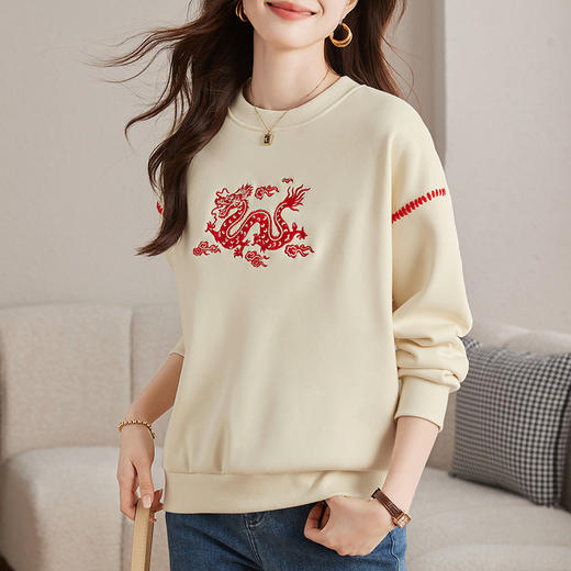 雀说圆领新年红色加绒加厚卫衣本命年衣服喜庆保暖上衣ALS82340198 商品图1