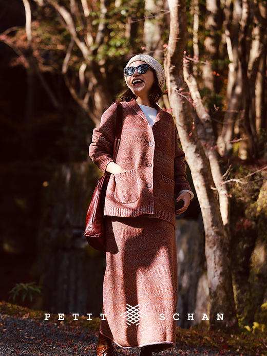 PETIT SCHAN小闪 CLO#675 Winter sakura 冬日樱花  纯羊毛松紧腰卷边针织半裙 商品图2