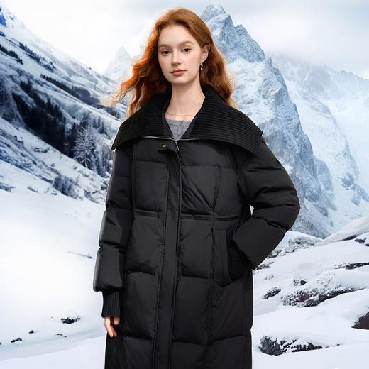 高级感针织围领中长款羽绒服女秋冬加绒保暖面包服外套V0043457 商品图3