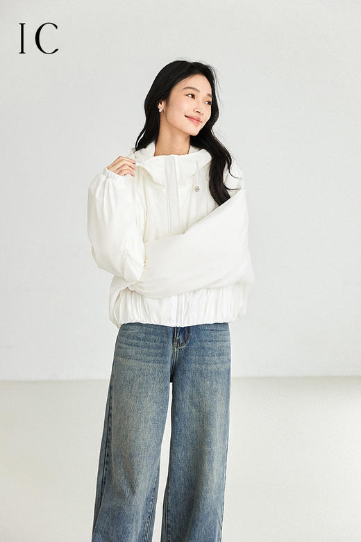 IC羊毛填充短款面包棉服 拉链式长袖纯色连帽外套 商品图5