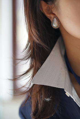 银蓝水滴马贝耳钉「蓝宝石镶嵌」