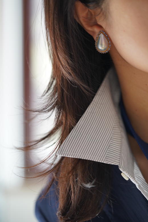 银蓝水滴马贝耳钉「蓝宝石镶嵌」 商品图0