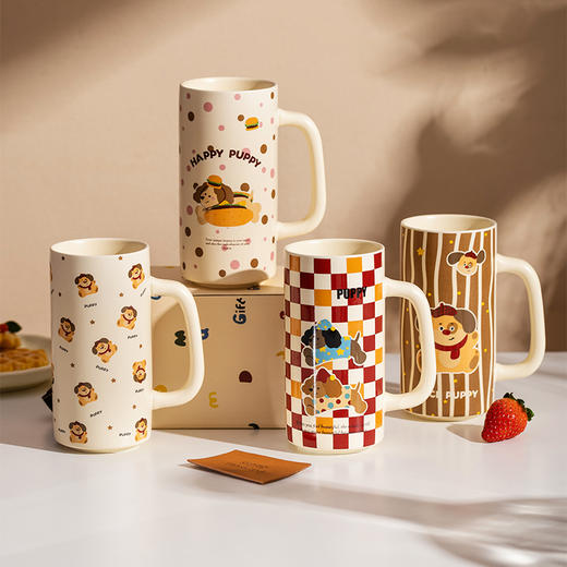 摩登主妇可爱小狗杯子家用喝水杯高颜值早餐杯好看高杯陶瓷马克杯 商品图0