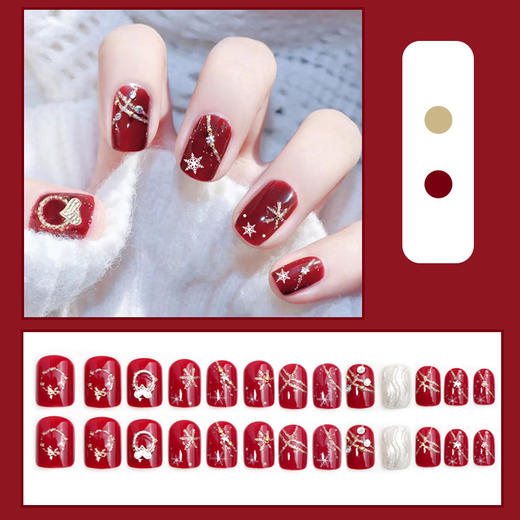 【指尖变身护甲板！新年玩出时尚感。】D269新款穿戴甲美甲甲片圣诞棋盘格可拆卸指甲贴片防水短款女。ry 商品图9