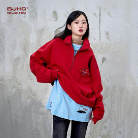 BJHG不计后果复古POLO卫衣男款春秋2025新款美式潮牌宽松情侣上衣