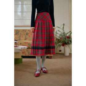 SimpleRetro玛德琳娜 圣诞季 复古格纹半身裙女收腰百搭a字伞裙子