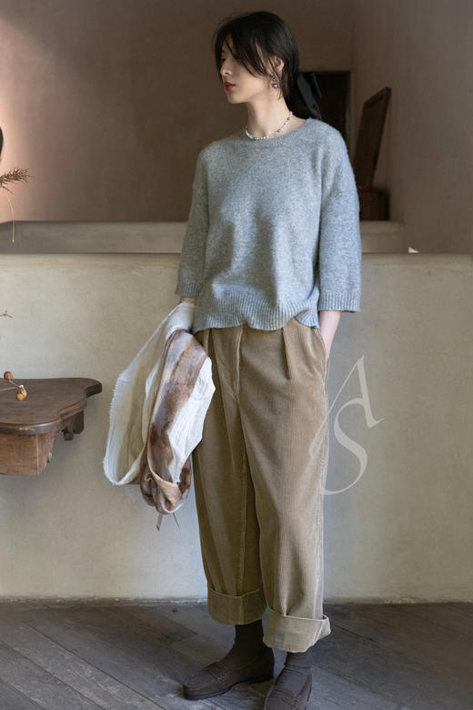 Boboutic 浅灰色圆领丝羊绒毛衣 商品图7