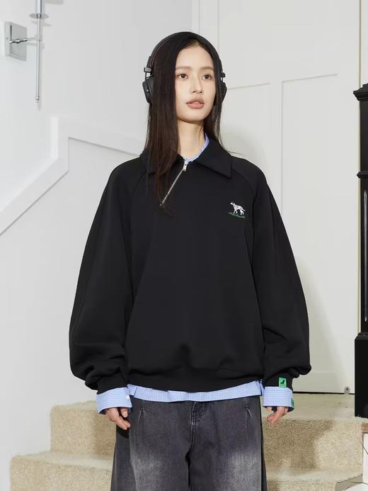 Mood Like Me/MPL2402/斜门襟半开领刺绣斑点狗polo领卫衣 商品图1