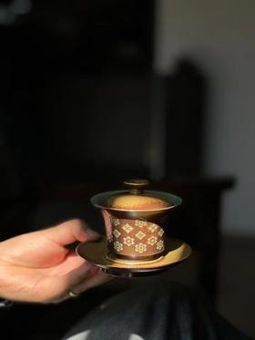 【样品特惠，无原包装，仅1件，无货退款】青瓷琵琶宝相花纹三才盖碗主人杯茶壶陶瓷功夫高端壶承干果盘宝相三才马蹄盖碗120ML