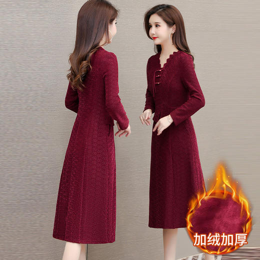 中式假两件连衣裙加绒保暖中长款A字裙QYM-LRX-NF8167 -Y 商品图2