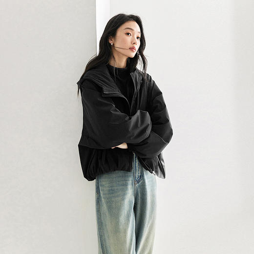 IC羊毛填充短款面包棉服 拉链式长袖纯色连帽外套 商品图1