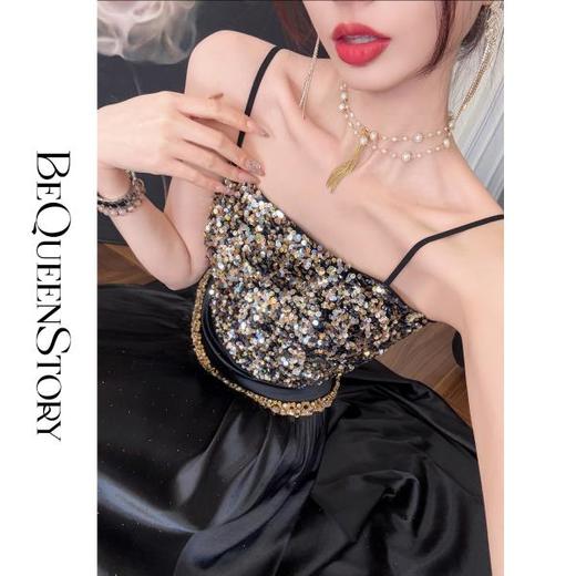 余潇潇【黑金晚宴】性感丝绒亮片后背拼接弹力针织抹胸吊带背心 商品图4