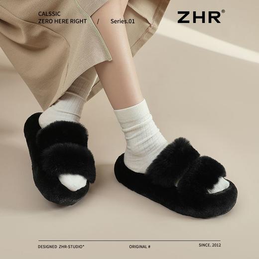 ZHR则则简约加绒保暖厚底毛毛拖鞋2024冬季新款百搭轻便女鞋ins潮 商品图9