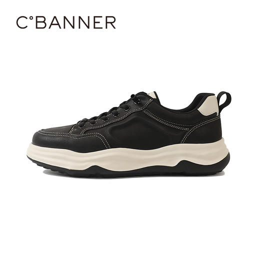 千百度男鞋厚底时尚休闲鞋气质百搭新款增高皮面板鞋轻便运动鞋A25160951 商品图1