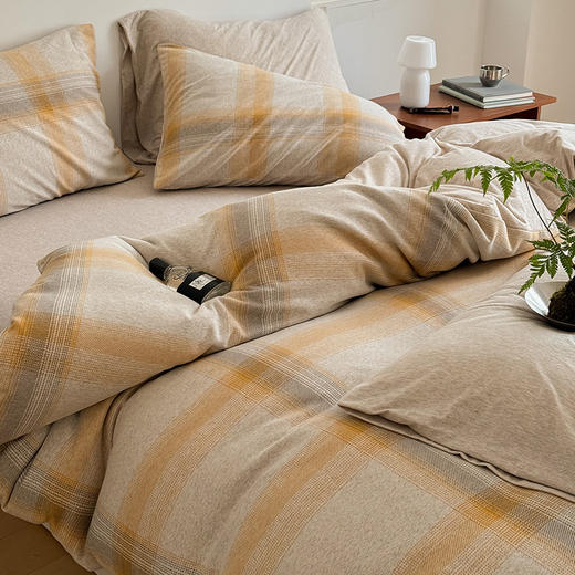 老米优品🎈muji代工厂《天竺棉提花格子四件套》暖暖的床品，秋冬大爱！全棉针织棉四件套~~ 商品图0