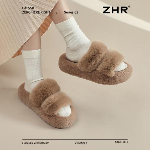 ZHR则则简约加绒保暖厚底毛毛拖鞋2024冬季新款百搭轻便女鞋ins潮 商品图7