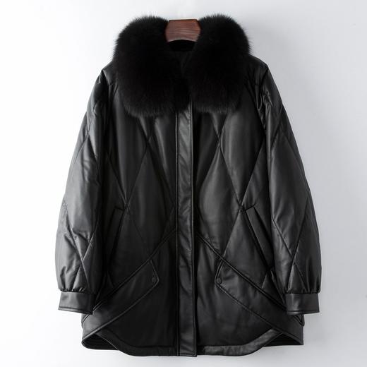 丁摩 秋冬真皮皮羽绒狐狸毛领女式休闲鹅绒服外套4ZF-77033 商品图3