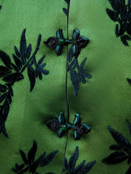 盛唐牡丹|竹子纹漳缎对襟马甲 商品图3