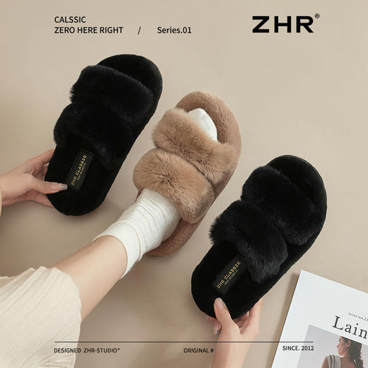 ZHR则则简约加绒保暖厚底毛毛拖鞋2024冬季新款百搭轻便女鞋ins潮 商品图5