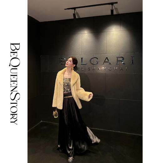 余潇潇【黑金晚宴】轻奢质感缎面烫钻缝制腰链大摆隐拉半身裙 商品图2