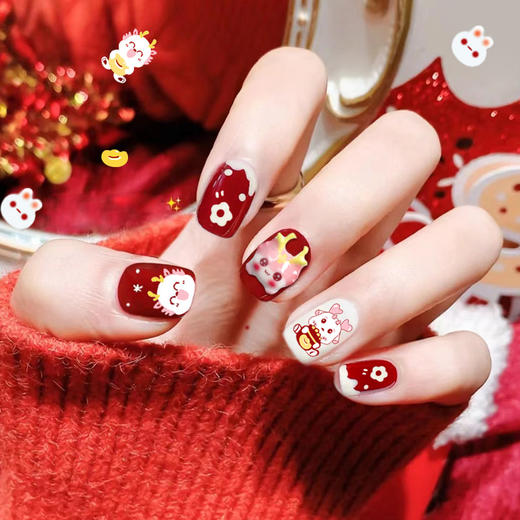 【可拆卸！自由随心】D312假指甲贴片可拆卸穿戴甲新年战甲磨砂吉子龙手工封层光疗美甲。ry 商品图5