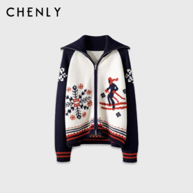 尘衣｜圣诞滑雪人提花针织开衫