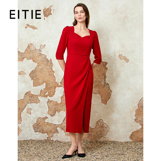 EITIE爱特爱2025春节新款高级感显瘦过膝订婚敬酒服宴会礼服连衣裙8177804 商品图0